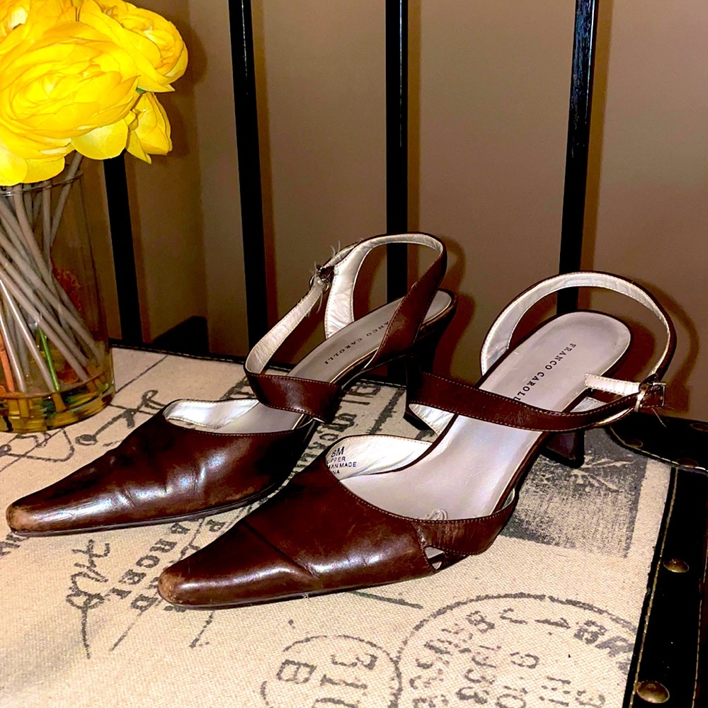 Brown, Pointed Toe, Kitten Heels